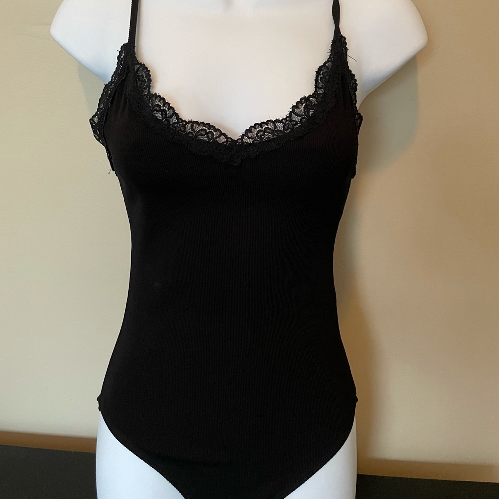 Forever 21 black bodysuit tank with lace detail - size small
